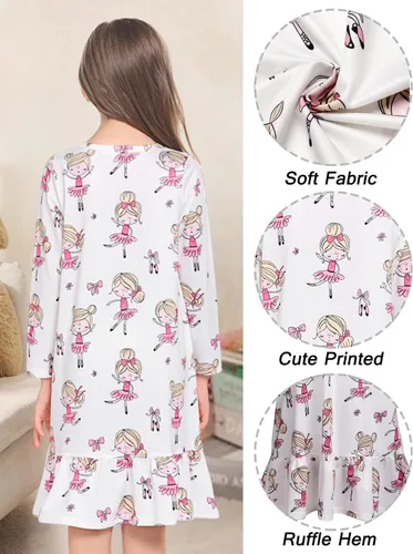Vista 4 de Arshiner Ropa de dormir para niña de manga larga lindo camisón camisón pijama vestido