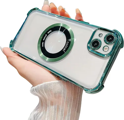Vista 9 de Funda magnética transparente para iPhone 11, funda de lujo con cuatro esquinas brillantes, protección a prueba de golpes de grado militar