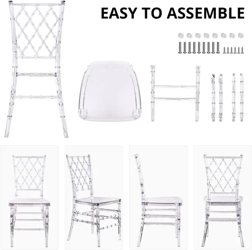 Vista 7 de Juego de 4 sillas de comedor transparentes, modernas sillas de boda de 16.1 pulgadas de ancho para adultos, silla fantasma de cristal, sillas