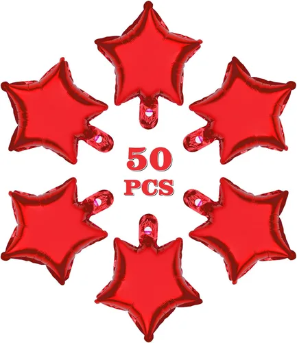Vista 8 de Globos de estrella, 50 globos de aluminio dorados en forma de estrella de 10 pulgadas para fiesta de cumpleaños, ceremonia de graduación, boda