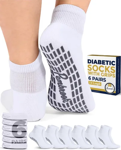 Vista 7 de Pembrook 6 pares de calcetines tobilleros diabéticos para hombres y mujeres con agarres, calcetines de neuropatía de 12 colores para hombres