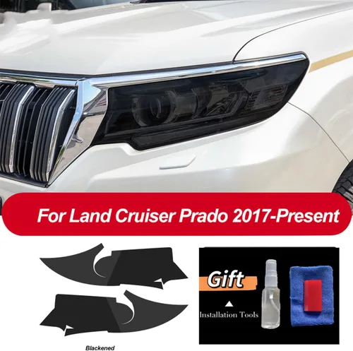 Vista 2 de LAVIYE Faro delantero de coche película protectora faro resistente a los arañazos transparente negro TPU pegatina, para Toyota Land Cruiser Prado