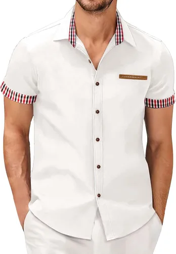 Vista 6 de Camisas de vestir de negocios de manga corta para hombre, sin arrugas, informales, con botones, camisas formales de verano, playa, guayabera