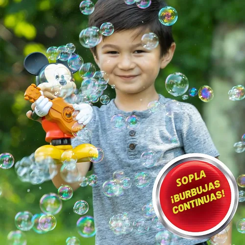 Vista 2 de Little Kids Disney Mickey Mouse - Máquina sopladora de burbujas de acción, incluye solución de burbujas, multicolor