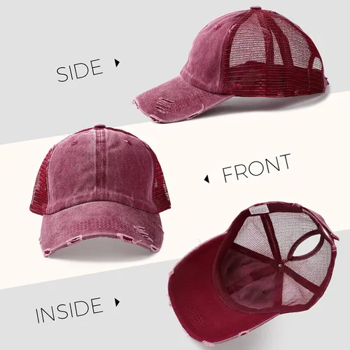 Vista 3 de Lvaiz Gorra de béisbol desgastada para mujer con espalda de malla versátil con agujero para cola de caballo
