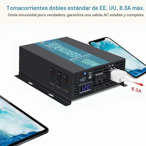 Vista 3 de WZRELB Inversor de corriente de onda sinusoidal pura de 1000W 48V 120V con 2 salidas de CA, inversor de coche