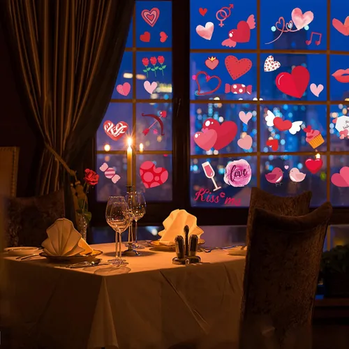 Vista 6 de 218 unidades de calcomanías para ventana de San Valentín, corazón de San Valentín, decoración de ventanas de vidrio, 9 hojas