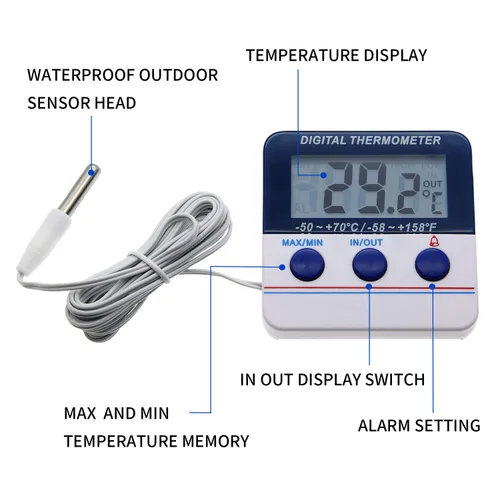 Vista 2 de Termómetro para refrigerador, termómetro para congelador, termómetro digital para refrigerador con accesorio magnético, termómetro de alarma