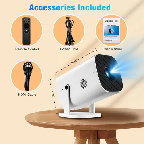 Vista 7 de Mini proyector para iPhone, proyector pequeño de 1080P (Bluetooth 5.3 y altavoz integrados), compatible con 4K, giratorio de 210°, proyector