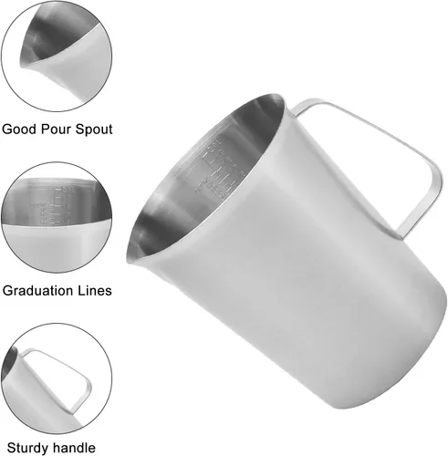 Vista 3 de Othmro Vasos medidores de 64 onzas con 2 escalas – Jarra de medición graduada de acero inoxidable 304 – Vaso de vertido de 67.6 fl oz con mango