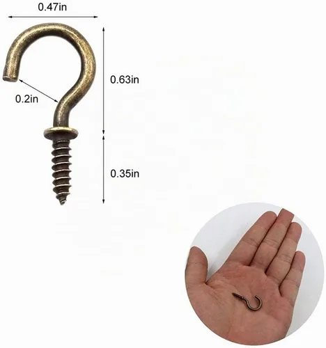 Vista 2 de Ganchos de techo pequeños de bronce – Luces atornilladas de 5/8 pulgadas y ganchos de joyería (paquete de 40)