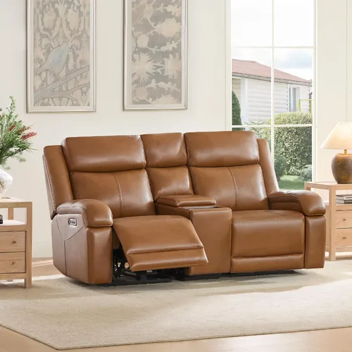 Vista 12 de Watson & Whitely Sofá reclinable eléctrico de piel auténtica, sofás reclinables de pared de 3 plazas con consola de almacenamiento, reposacabezas