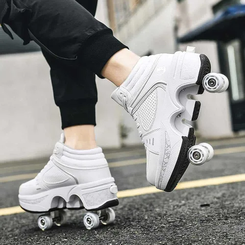 Vista 15 de Patines de ruedas para mujeres y hombres al aire libre, zapatos de parkour 2 en 1 con ruedas para niñas/niños, zapatos retráctiles de doble fila