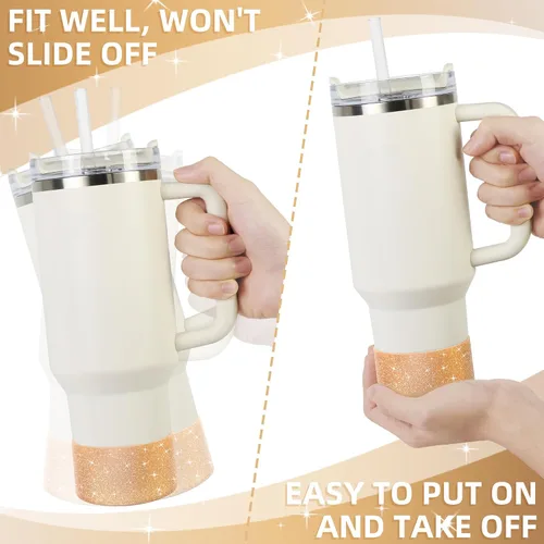 Vista 4 de Vmini Funda protectora de silicona con purpurina tipo bota, compatible con vaso térmico Stanley de 20 a 40 onzas y botella de agua Hydro Flask de 12