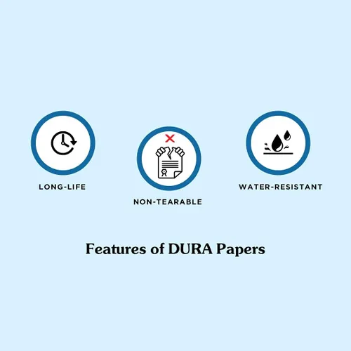 Vista 3 de Papel resistente a rasgaduras DURA Blanco Tamaño A4 140 GSM 125 hojas Para propósitos de impresión digital con características avanzadas
