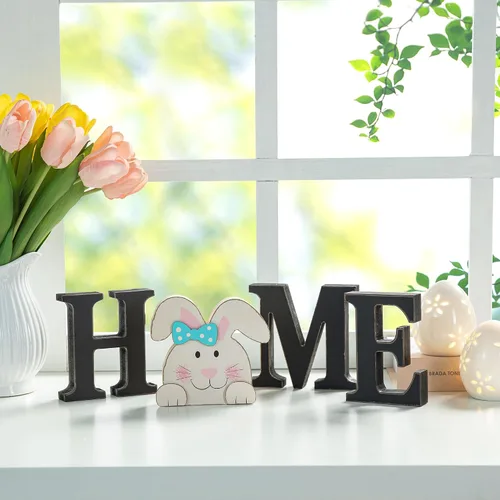 Vista 4 de Glitzhome Letreros intercambiables para casa y mesa con 13 piezas de iconos de temporada, letrero de madera intercambiable para casa para decoración