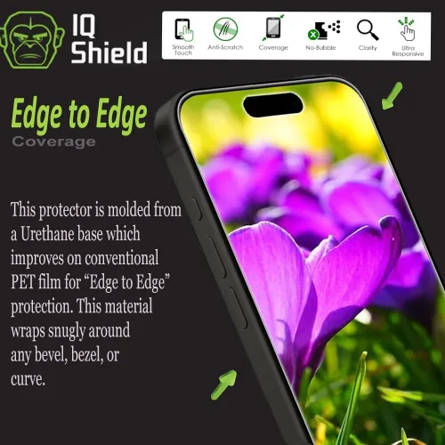 Vista 4 de IQShield Paquete de 2 protectores de pantalla para iPhone 15 Pro de 6.1 pulgadas, fácil de instalar, antiarañazos, película de TPU transparente