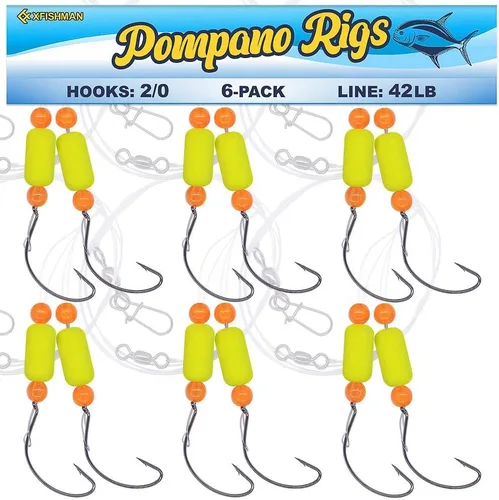 Vista 8 de Aparejos Pompano para Pesca de Surf en Agua Salada con Gancho de Doble Círculo y Espacio Amplio - Juego de 6 Accesorios de Pesca de Surf