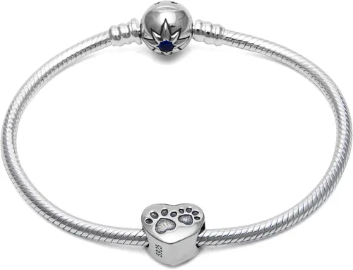 Vista 3 de Abalorio de plata de ley 925 con diseño de corazón de cachorro para pulseras de serpiente
