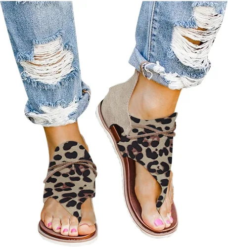 Vista 3 de Sandalias de verano con encaje y estampado de leopardo, estilo casual, para mujer, con cremallera, para mujer