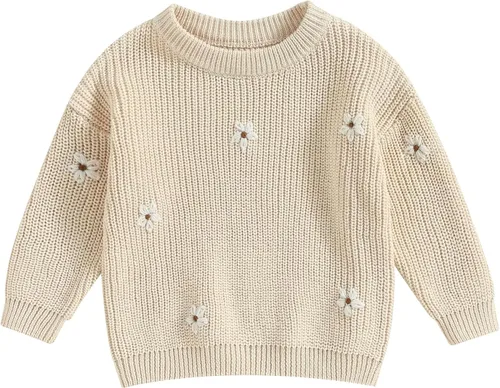 Vista 28 de Karwuiio Suéter de punto para bebé, niña, niño, cuello redondo, manga larga, sudadera para otoño e invierno A-gris