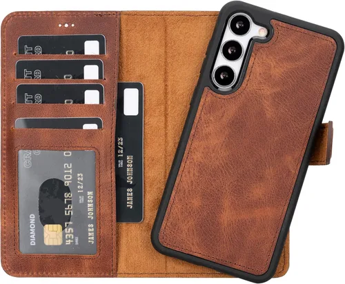 Vista 38 de HARDISTON Funda tipo cartera compatible con Samsung Galaxy S21, hecha a mano, de piel auténtica, cubierta magnética desmontable tipo flip con Negro