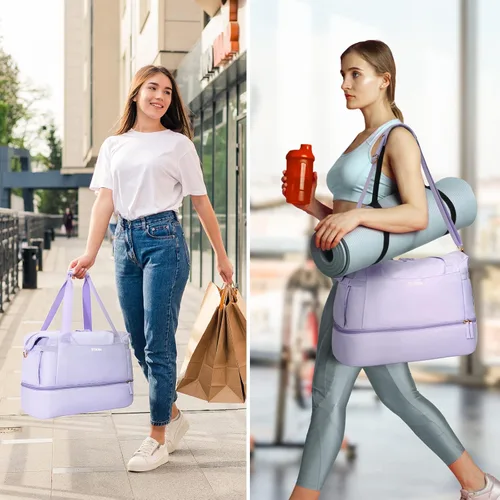 Vista 7 de Bolsa de viaje para mujer y hombre, púrpura, (E-Purple), Bolsa de fin de semana con puerto de carga USB