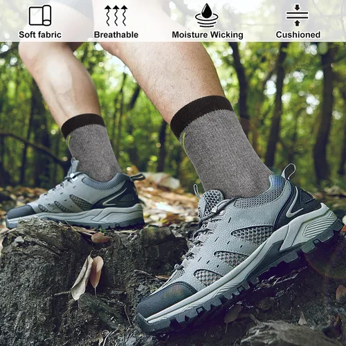 Vista 2 de 3-Pair Hiking Socks Women Men Moisture Wicking Breathable Cotton Cushion Crew Socks for Outdoor Sports Hiking Running Walking
