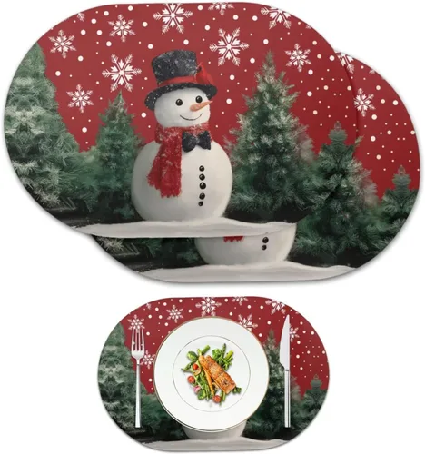 Vista 114 de Juego de 2 manteles individuales con luces de Navidad, resistentes al calor, antideslizantes, impermeables, a prueba de aceite, lavables, lavables