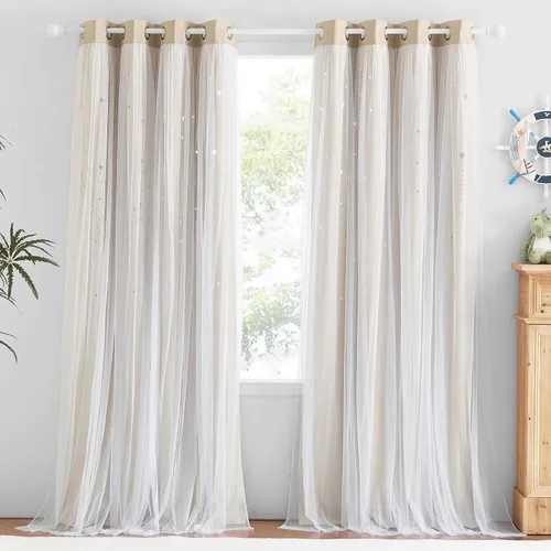 Vista 25 de NICETOWN Cortinas para Dormitorio de Niñas Infantiles con Estrellas Caladas Ventana 2 Capas Cortina 63 Pulgadas de Longitud Oscurecimiento
