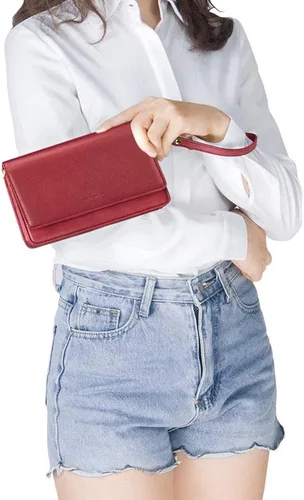 Vista 8 de nuoku Bolso bandolera pequeño para mujer con ranuras para tarjetas RFID 2 correas máximo 65 pulgadas