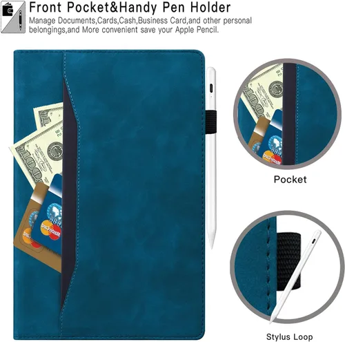 Vista 3 de Dteck Funda inteligente de cuero para Samsung Galaxy Tab S8 Ultra de 14.6 pulgadas 2022, azul con bolsillo frontal, soporte de múltiples ángulos