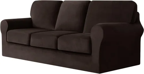 Vista 54 de UNBBRRL Fundas de sofá de 3 piezas para sofá, funda de terciopelo elástico para sillón con 1 funda de cojín de asiento y 1 funda de respaldo