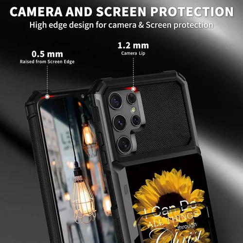 Vista 4 de Funda tipo cartera para Samsung Galaxy S22 Ultra con ranura para tarjetero, funda con tapa híbrida de doble capa, resistente, a prueba de golpes