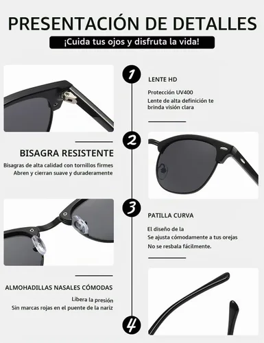 Vista 7 de AEVOGUE Semi Rimless Polarized Sunglasses for Women Men, AE0369 2 Pack Negro brillante y negro mate C1