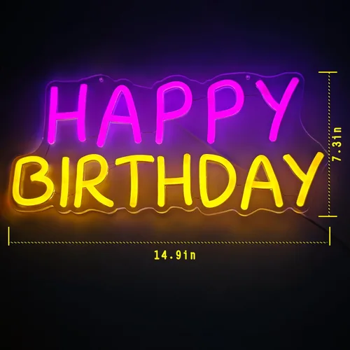 Vista 5 de Letrero de neón de feliz cumpleaños, tablero de luz brillante de feliz cumpleaños, tablero de luz de neón de feliz cumpleaños, adecuado para todas