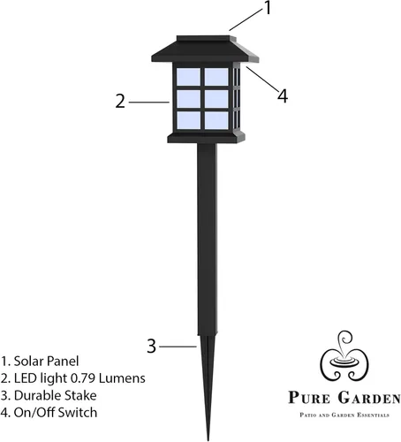 Vista 3 de Pure Garden - Juego de 6 luces solares para exteriores, iluminación exterior resistente a la intemperie para caminos, paisajismo y entrada