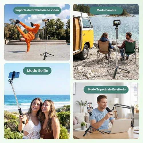Vista 5 de Trípode selfie stick de 70 pulgadas para iPhone con control remoto, palo selfie extensible para iPhone, trípode portátil para teléfono de viaje