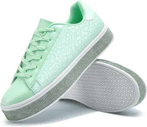 Vista 7 de UUBARIS Zapatillas de tenis con purpurina para mujer, color neón, elegantes, brillantes, con diamantes de imitación, para boda, novia, zapatos