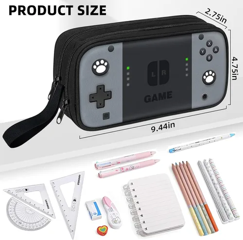 Vista 5 de Estuche para lápices gamer para niños, estuche grande para niños, adolescentes, escuela, caja de bolígrafos de gran capacidad, organizador con 2