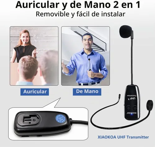 Vista 2 de Auriculares inalámbricos UHF con micrófono: Sistema de micrófono de cabeza inalámbrico, micrófonos con carga USB-C, rango de 164 pies - para Negro1