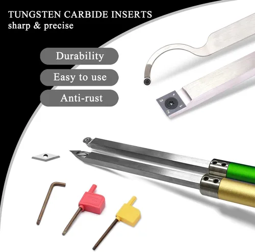 Vista 3 de Herramientas de torneado de madera con punta de carburo DW-6 Herramientas de torno de madera de carburo de tamaño medio, 4 piezas de acabado