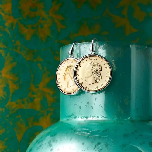 Vista 3 de Ross-Simons Pendientes de gota italianos genuinos de 20 lira en plata de ley