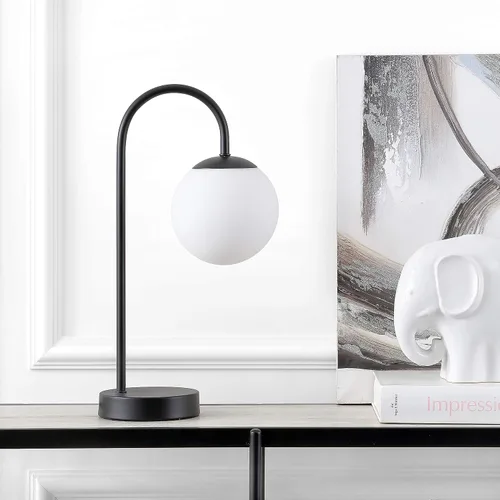 Vista 3 de JONATHAN Y Lámpara de mesa con globo de cristal negro de 18.25 pulgadas, lámpara de noche minimalista de mediados de siglo para dormitorio, sala