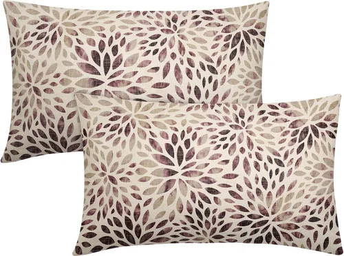 Vista 18 de Juego de 2 fundas de almohada de dalia rojo burdeos de 16 x 16 pulgadas, fundas de almohada geométricas rústicas de flores de algodón y lino