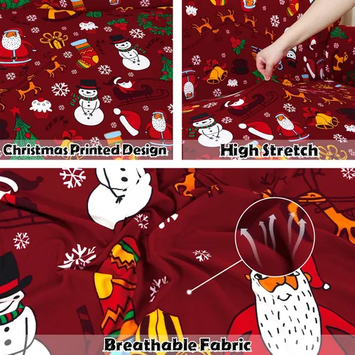 Vista 5 de Anibedding - Funda estampada de Navidad roja para sofá de 2 cojines, funda elástica con renos y copos de nieve para sofá, funda de sofá lavable a