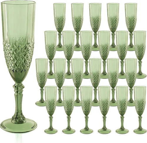 Vista 15 de Copas de champán de plástico, copas de champán a granel, copas de vino acrílicas reutilizables irrompibles para bodas, despedidas de soltero, Ámbar