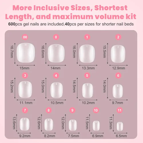Vista 6 de Puntas de Uñas de Gel Redondas Extra Extra Cortas, SINOKAME Uñas Postizas a Presión Extra Cortas Transparentes Redondas, Mate Completo Sin Lima Uñas