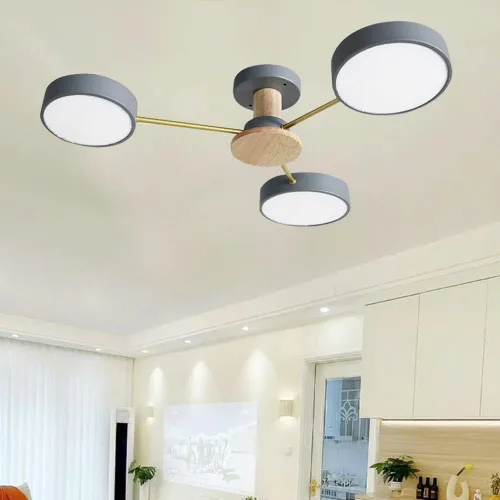 Vista 6 de Lámpara de techo LED de 3 luces, 26 pulgadas, moderna lámpara de techo empotrada de madera de 24 W regulable para sala de estar, dormitorio, cocina