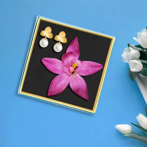 Vista 6 de Pinzas para el cabello de flores moradas aretes de perla accesorios de disfraces de Halloween disfraz de princesa accesorios de cosplay perlas